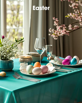 Pureegg teal rectangle tablecloth enabling easy cleanup after events