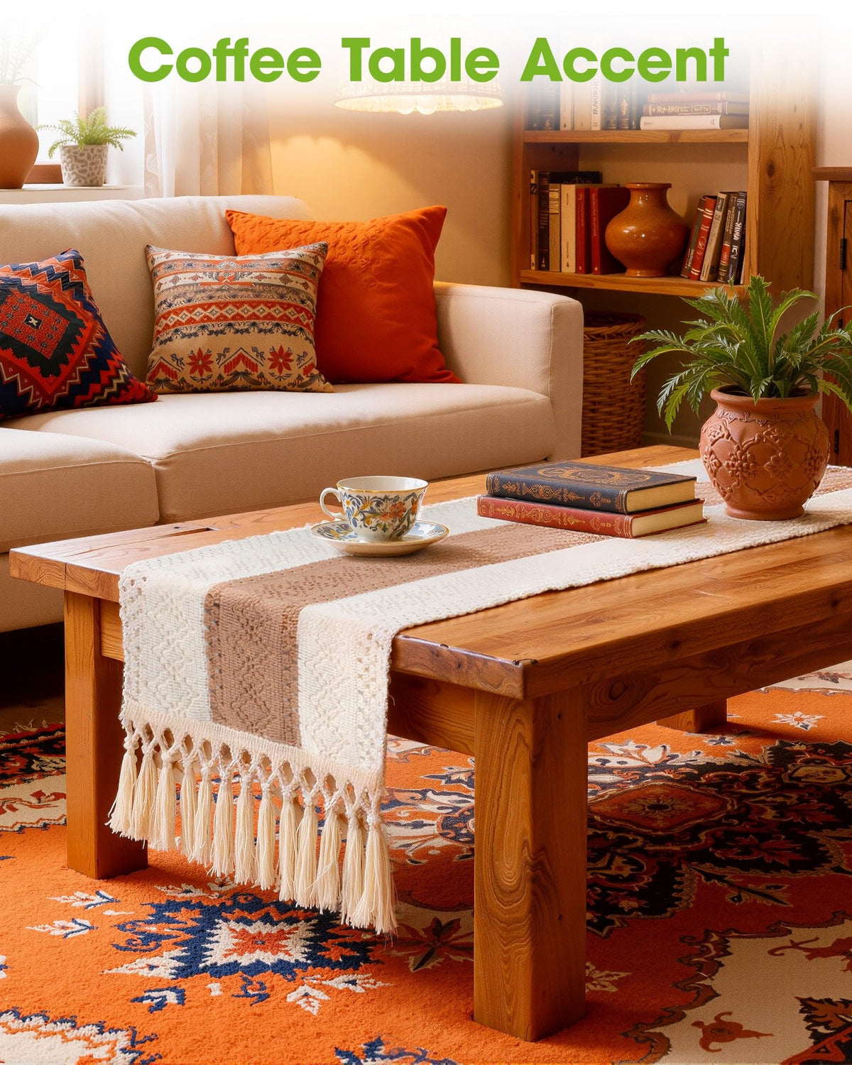 Pureegg Farmhouse Boho table runner neat edge finishing visible