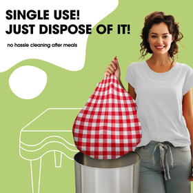 Disposable Pureegg tablecloth on folding table enables easy cleanup.