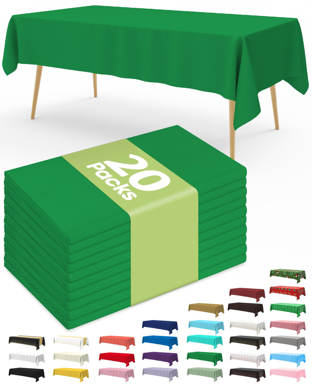Pureegg forest emerald green tablecloth on an outdoor dining setup.