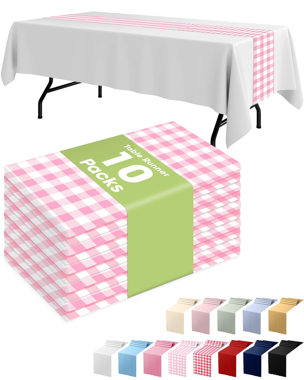 Pureegg gingham plastic table runner pink and white checkered enhances party décor with quick cleanup.