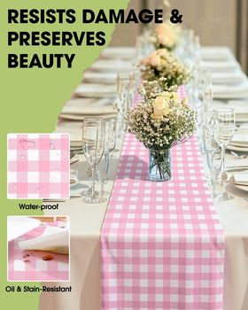 Pureegg gingham table runner 10-pack displayed for versatile multi-table use.
