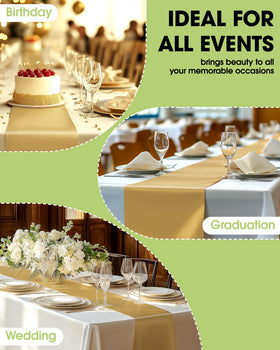 Pureegg gold table runner complements holiday themed tables