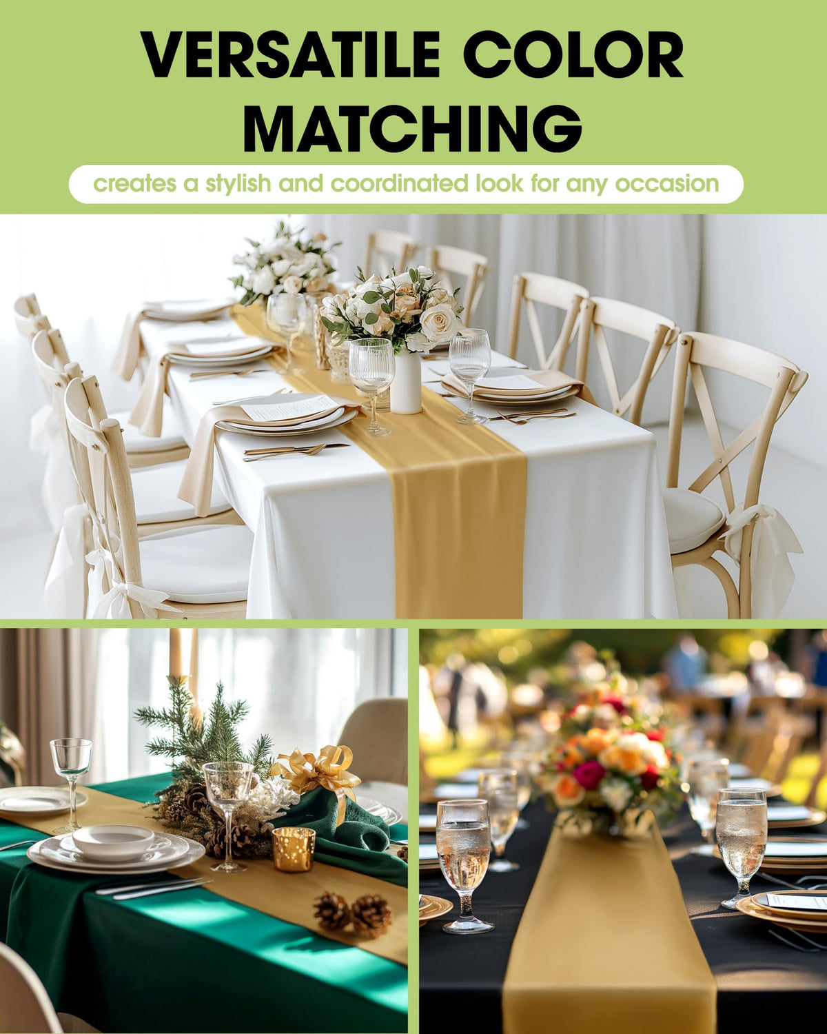 Pureegg gold table runner on table for formal dining setup