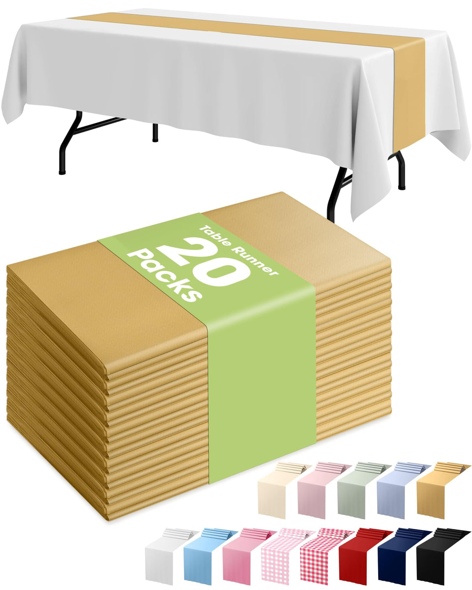 Pureegg gold table runner pack 14x108, top view adds elegant centerpiece