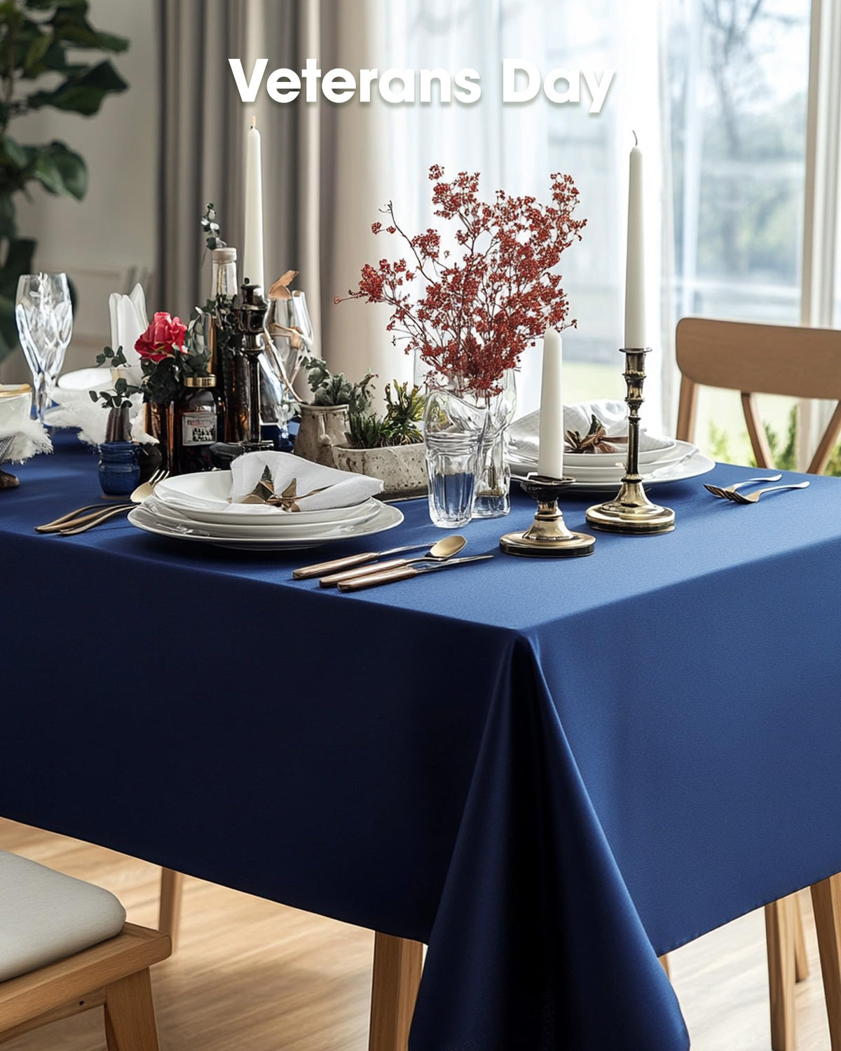 Pureegg graduation tablecloth in navy decor for celebratory tables.