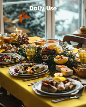 Pureegg lemon color tablecloth creates bright table settings for gatherings.