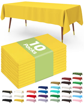 Pureegg lemon tablecloth draped on a 54x108 inch dining table for a sunny Easter setup.