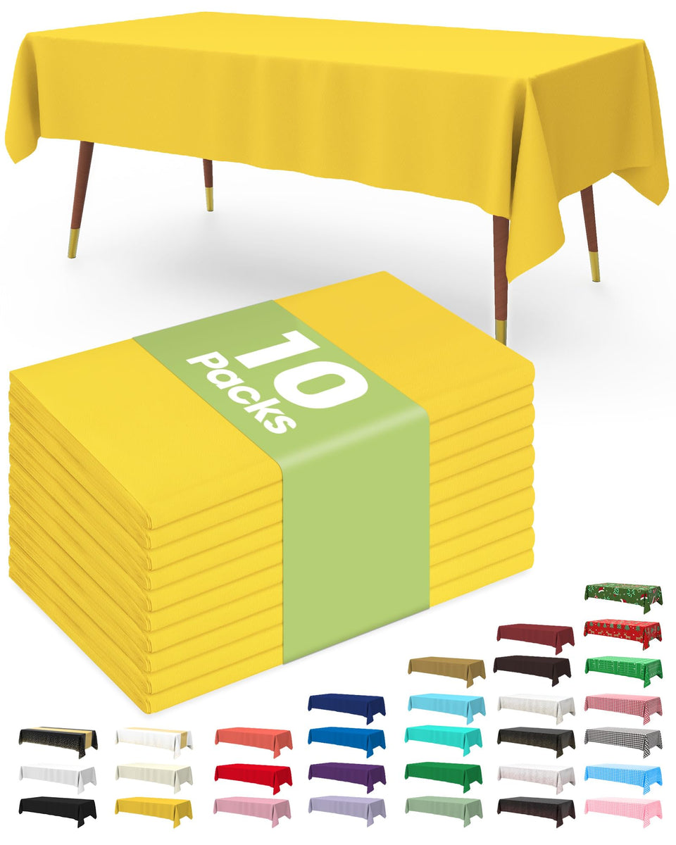 Pureegg lemon tablecloth draped on a 54x108 inch dining table for a sunny Easter setup.