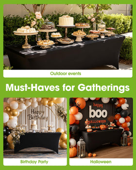 Pureegg machine-washable spandex tablecloth simplifies post-event cleanup.