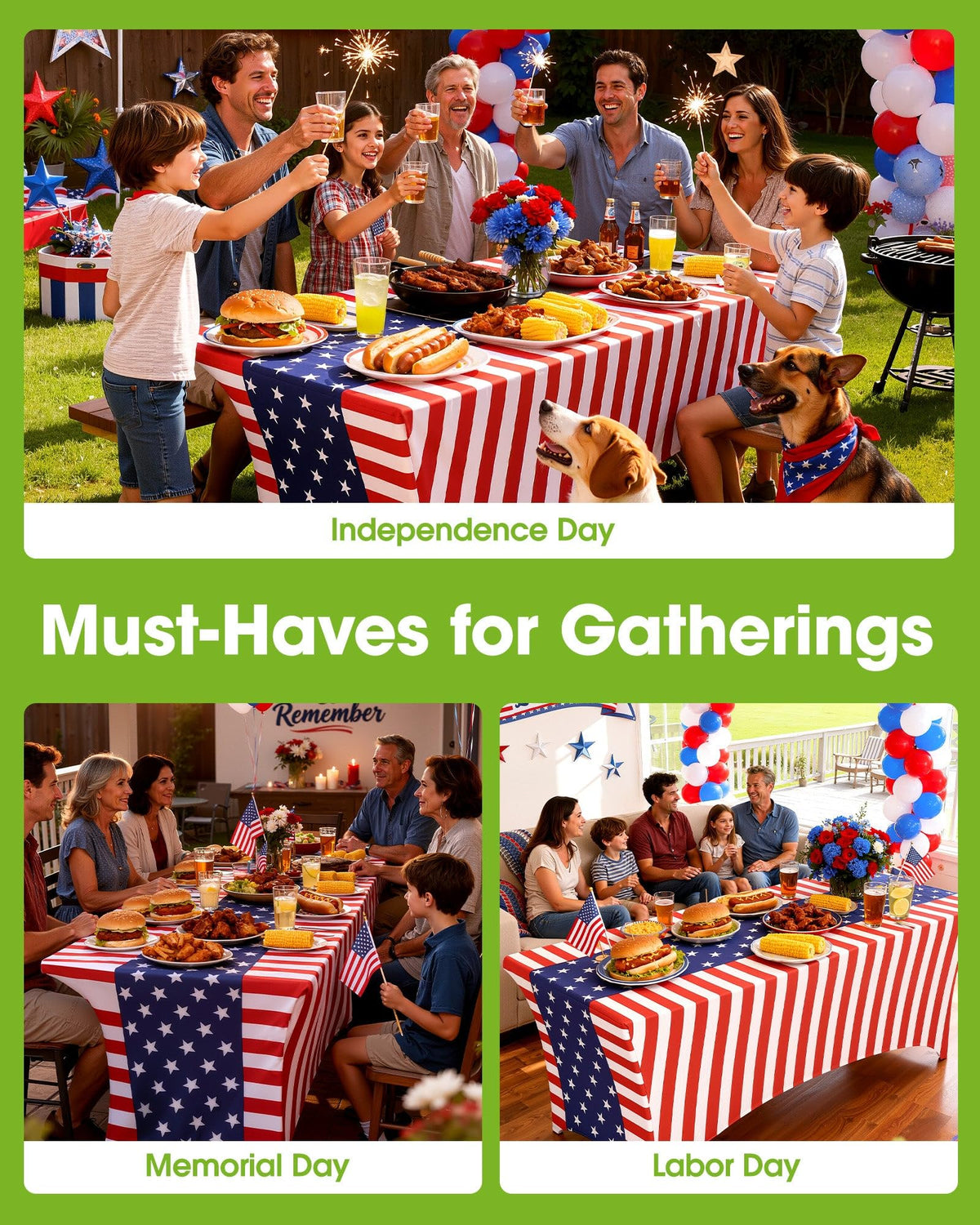 Patriotic party decor with Pureegg tablecloth elevating the festive ambiance.