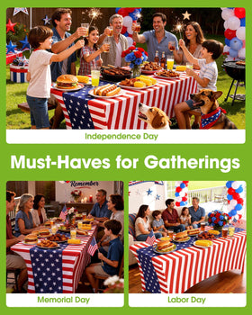 Patriotic party decor with Pureegg tablecloth elevating the festive ambiance.