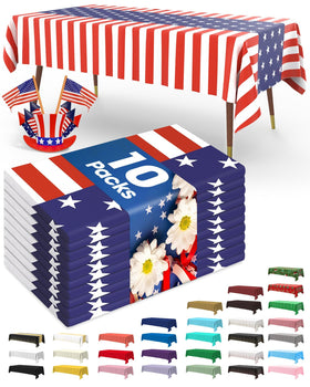 Pureegg patriotic tablecloth with USA flag design covers 54x108 inches for Independence Day setting.