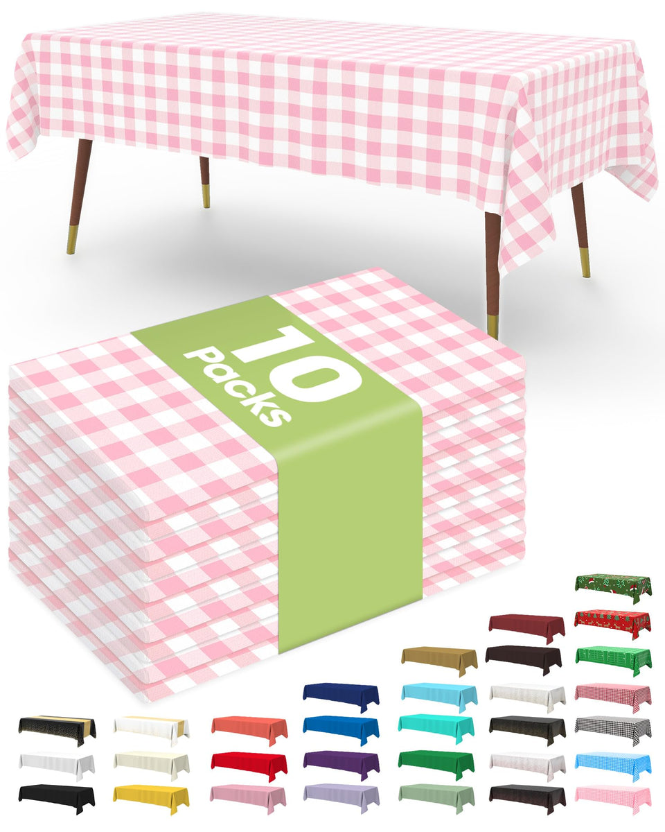 Pureegg pink gingham tablecloth on a dining table showing cheerful style and size