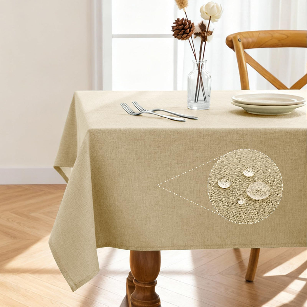 Pureegg rectangle tablecloth with waterproof linen fabric protecting surfaces during meals