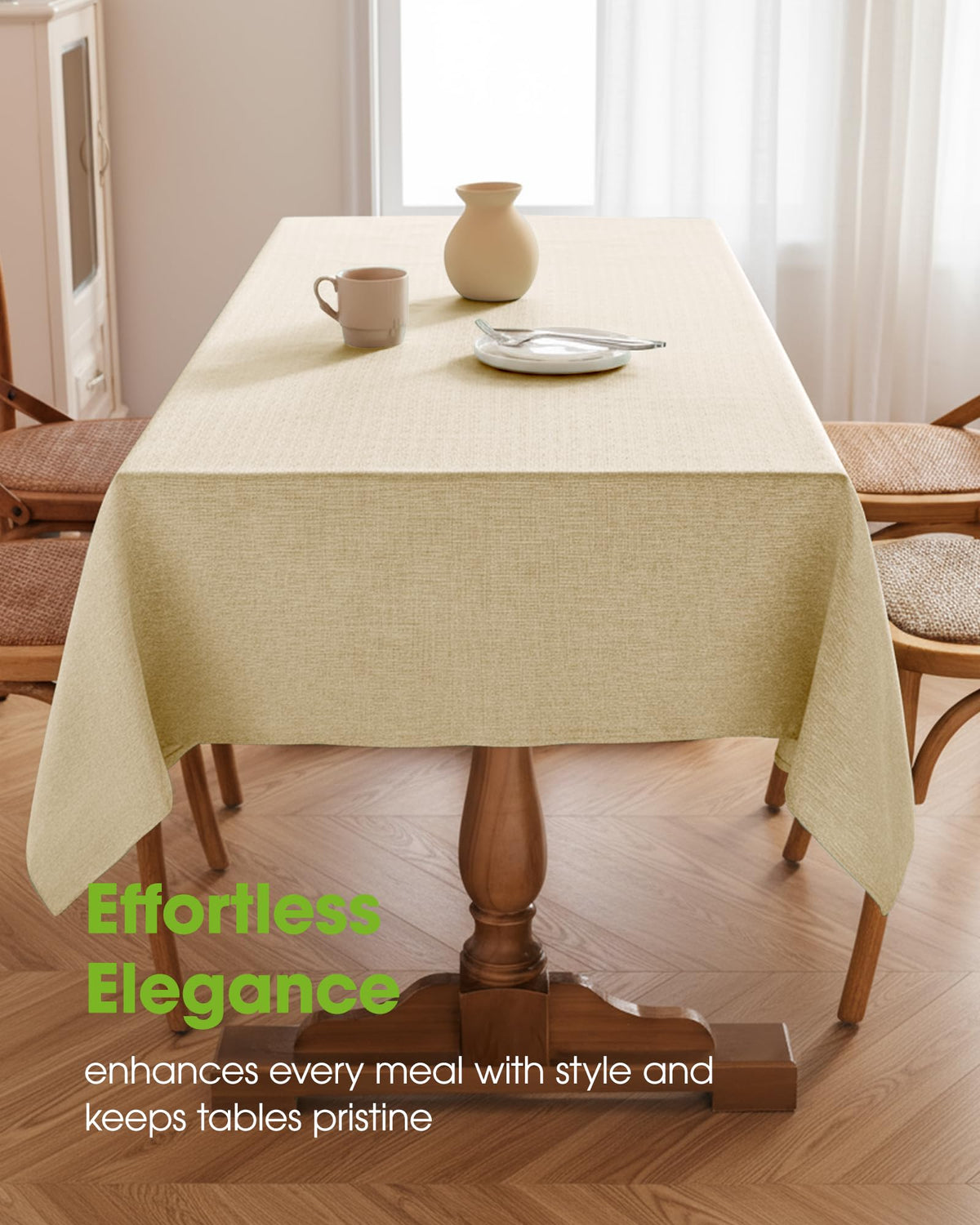 Pureegg tablecloth features wrinkle-free linen for effortless elegance