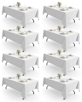 Pureegg white rectangle table cloth in an 8-pack for event use