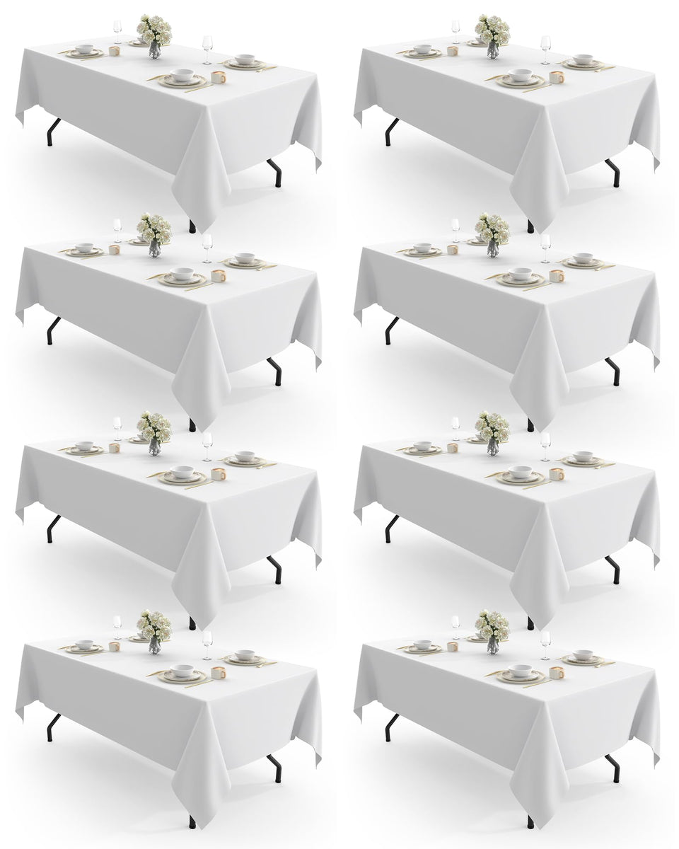 Pureegg white rectangle table cloth in an 8-pack for event use