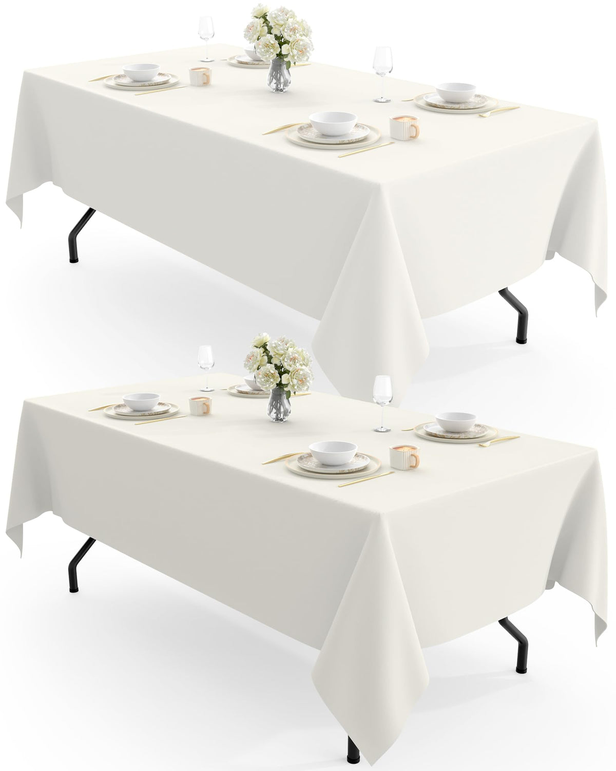 Pureegg ivory rectangle tablecloth drape adds elegance while protecting the table from spills.