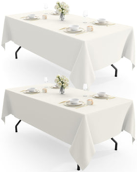 Pureegg ivory rectangle tablecloth drape adds elegance while protecting the table from spills.