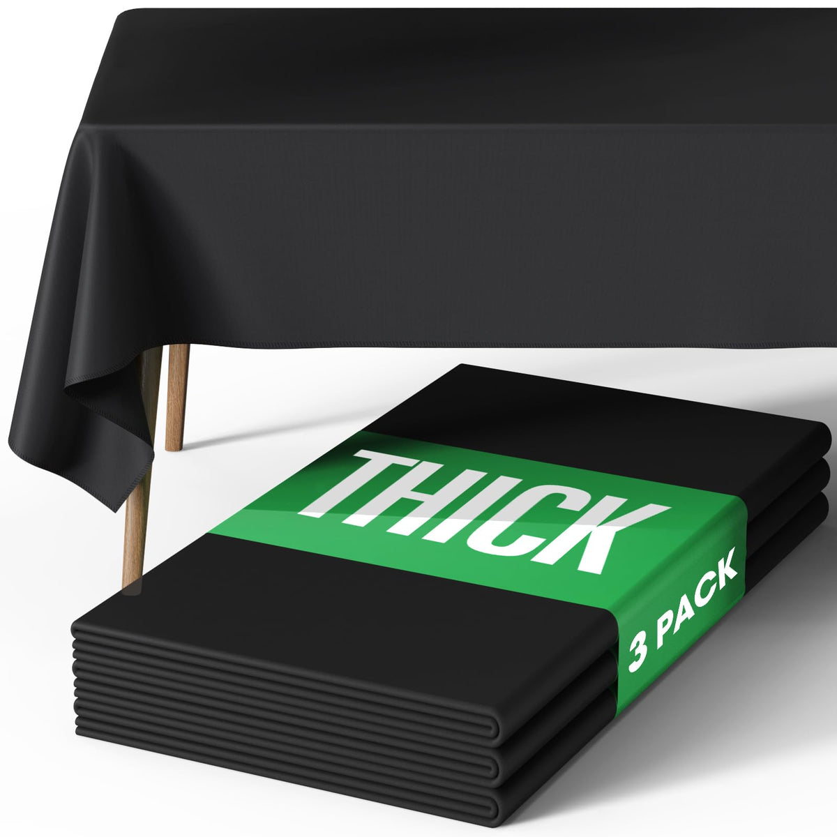 Pureegg rectangle tablecloth in black on table provides durable protection