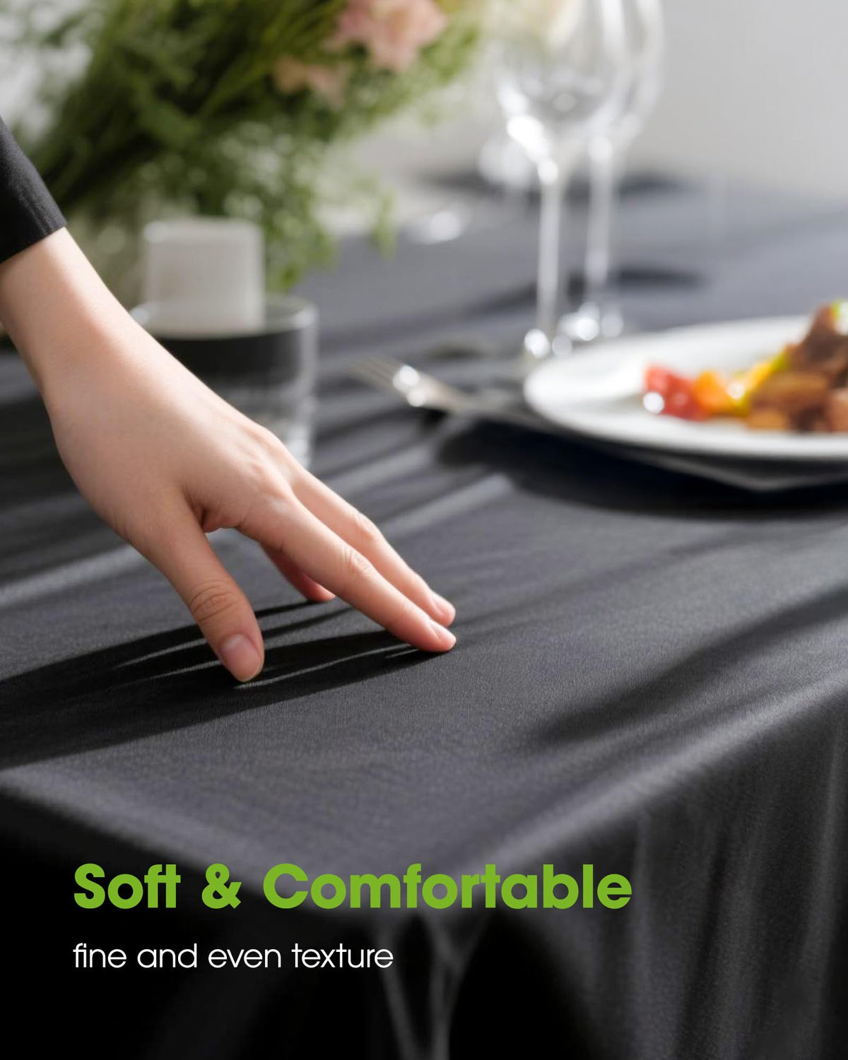 Pureegg rectangle tablecloth in white on table adds clean versatility