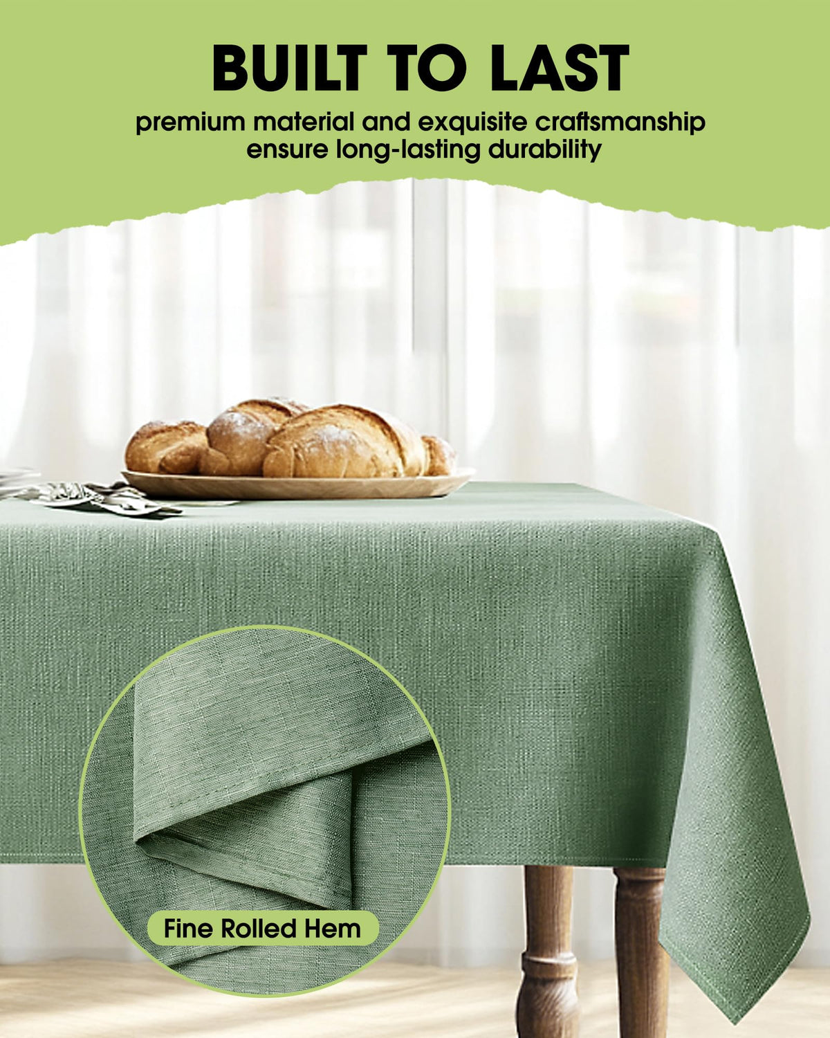 Pureegg rectangle tablecloth elegantly drapes over a 6-8 seat table.