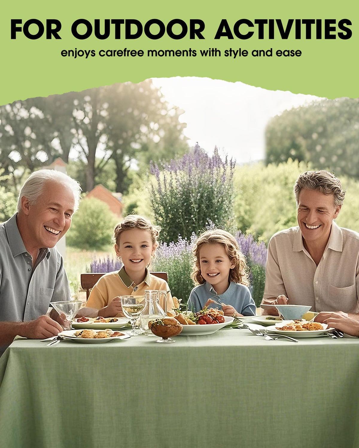 Pureegg sage green tablecloth complements wedding or party decor.