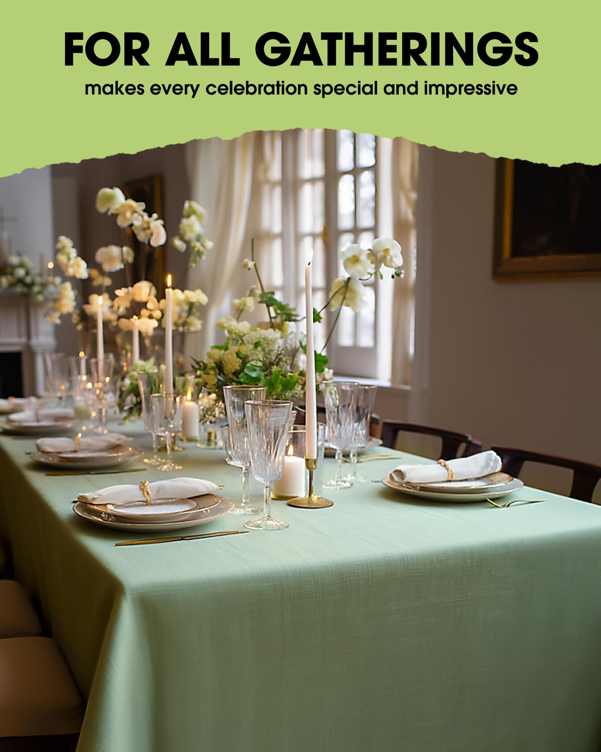 Pureegg stain-resistant tablecloth protects your table from spills.