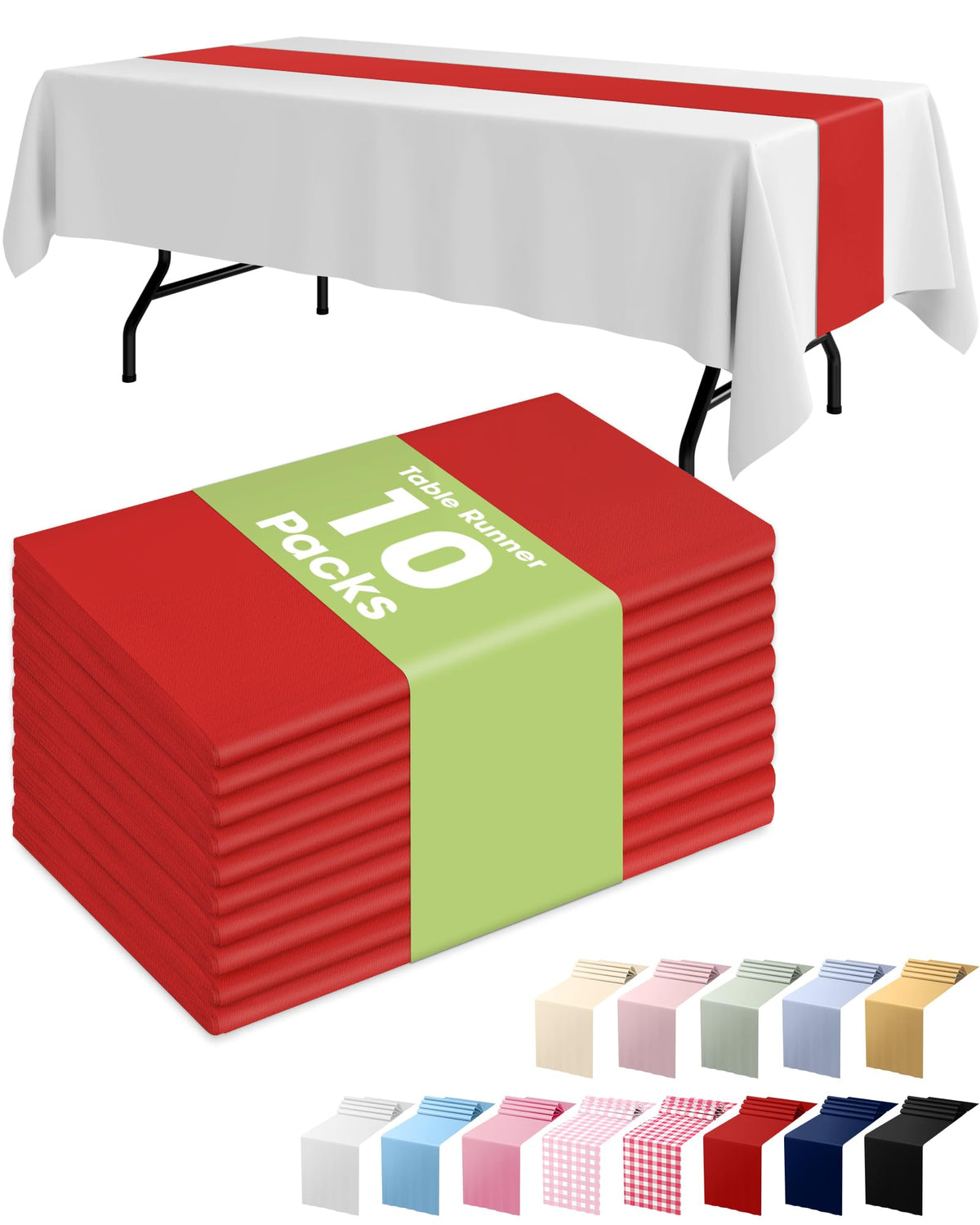 Pureegg red plastic table runner 14x108 covers 6–8 ft tables, ideal for gatherings.