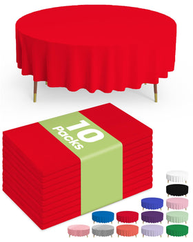 Pureegg round 84-inch red tablecloth protecting a festive table setup.