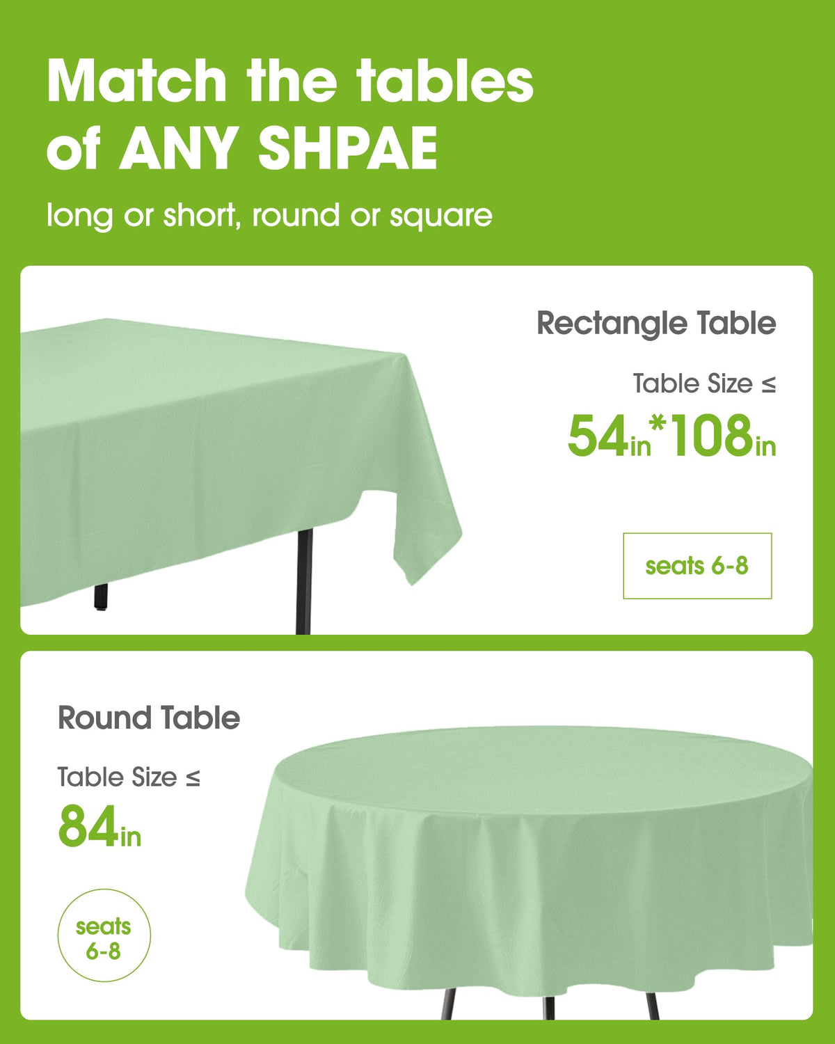 Pureegg sage-green tablecloth on dining table offers stylish coverage and quick cleanup.