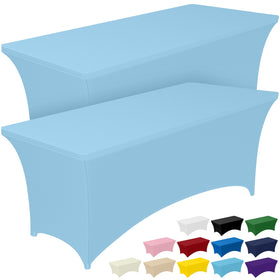Pureegg spandex tablecloth 6ft blue mist fits snugly and stays in place outdoors.