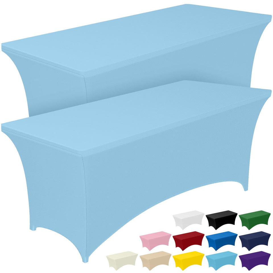 Pureegg spandex tablecloth 6ft blue mist fits snugly and stays in place outdoors.