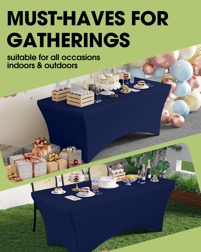 Pureegg Spandex 6ft tablecloth on a banquet setup highlights durable, reusable cover.