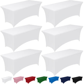 Pureegg spandex tablecloth on a 6ft rectangular table for a sleek, wrinkle-resistant presentation