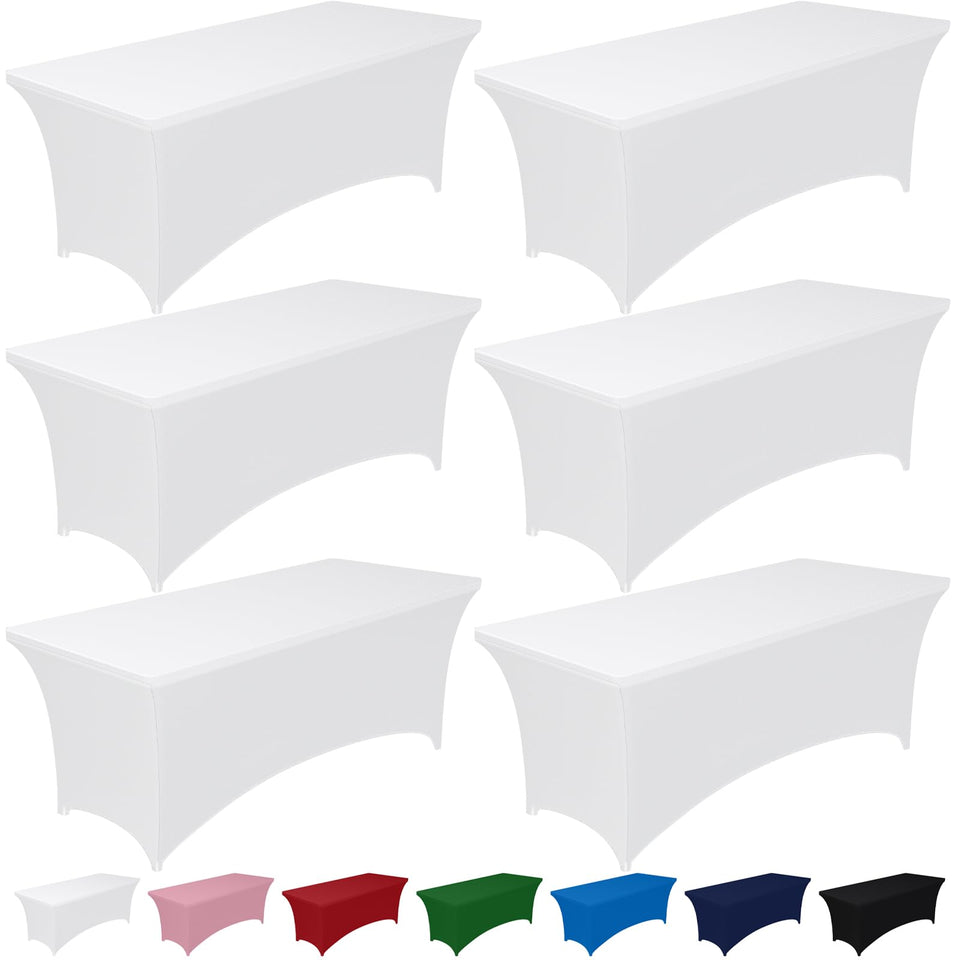 Pureegg spandex tablecloth on a 6ft rectangular table for a sleek, wrinkle-resistant presentation
