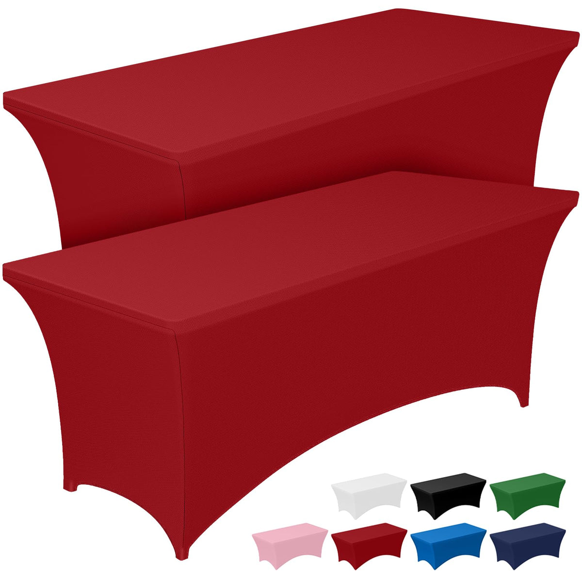 Pureegg spandex tablecloth on a 6ft rectangular table provides a sleek, secure look for events.