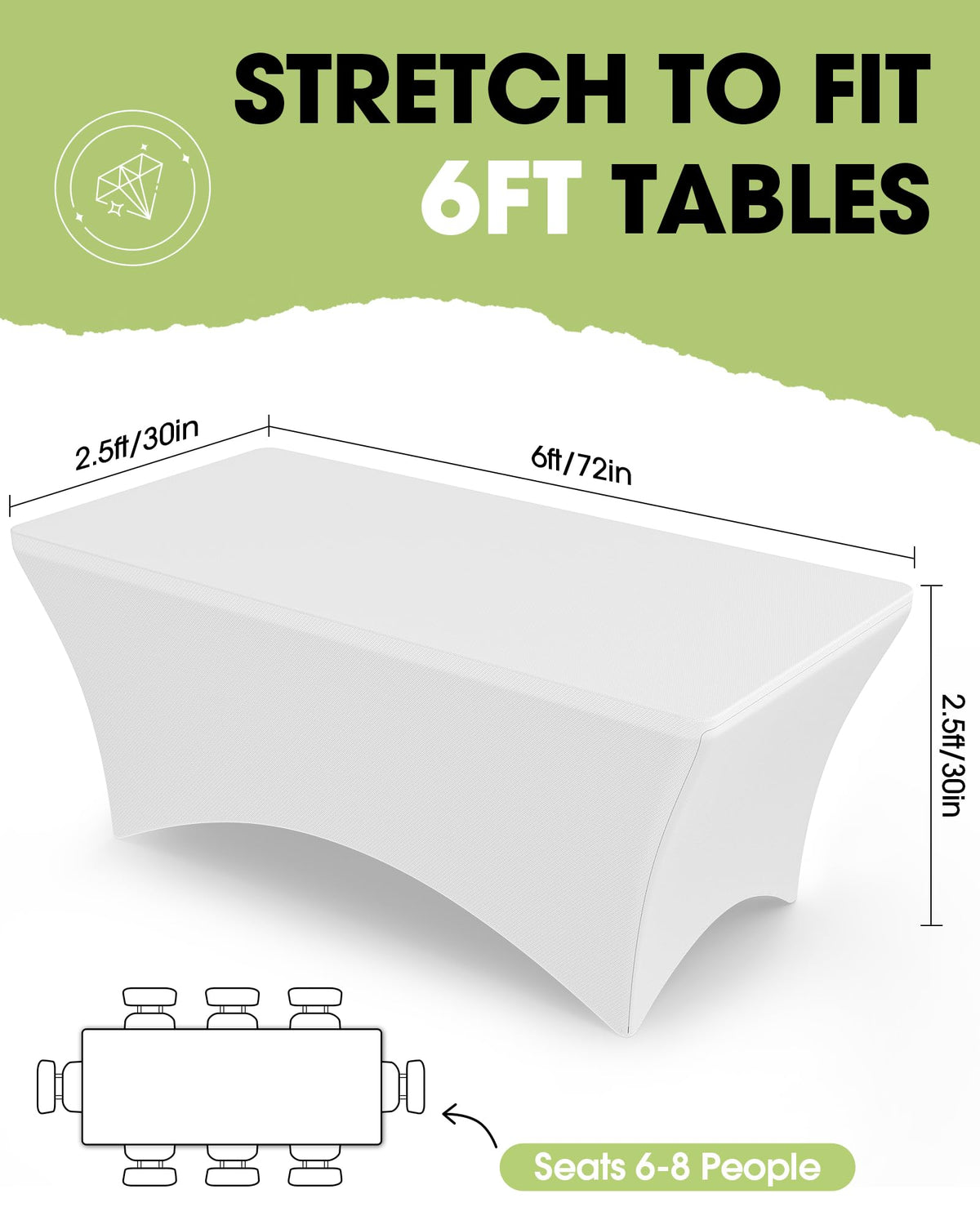 Pureegg fabric close-up showing stretch and wrinkle-resistance for smooth table covers.