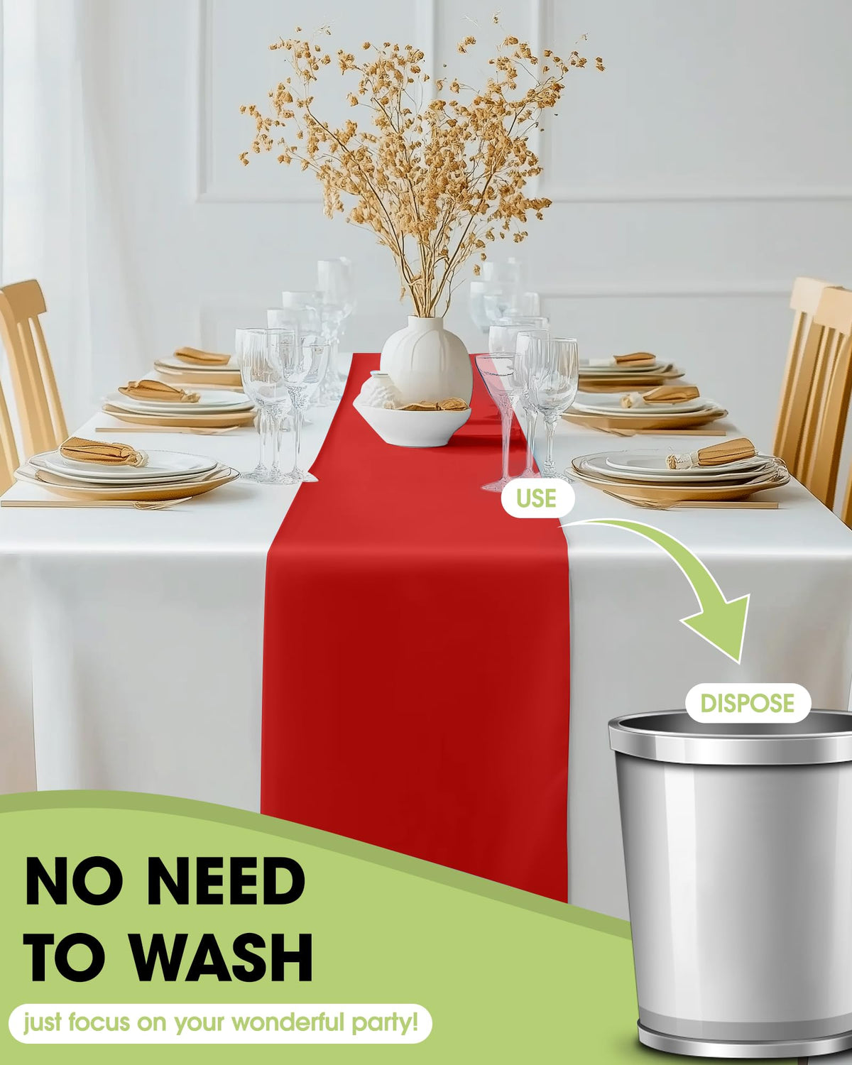 Pureegg table runner guards against spills and scratches during events.