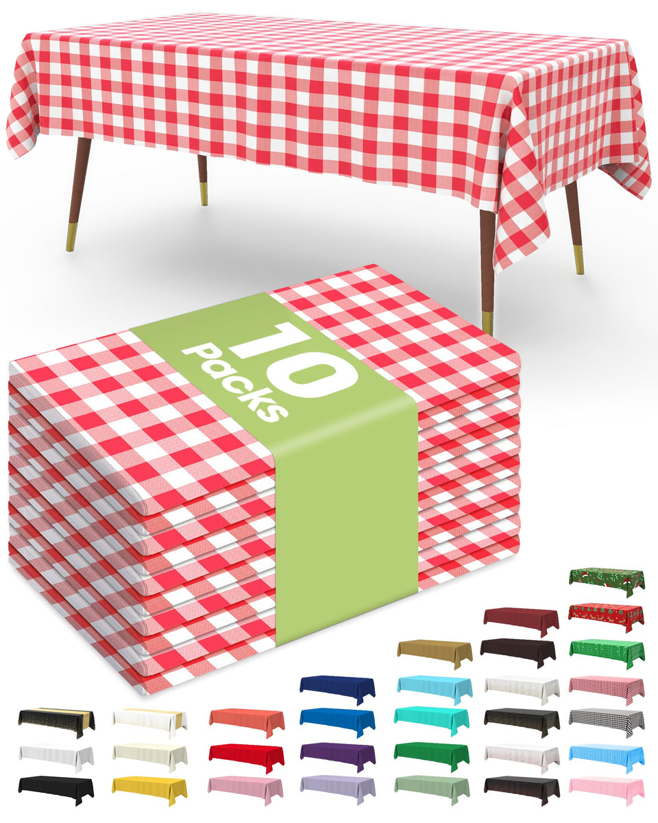 Pureegg red and white checkered tablecloth on a rectangular table protects from spills.