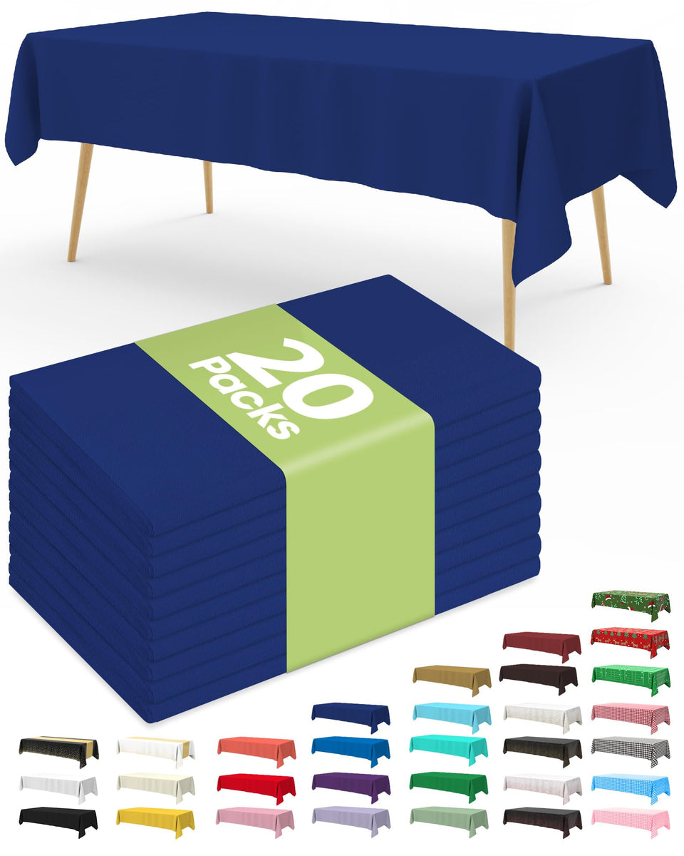 Pureegg navy blue disposable tablecloth on a long table, ideal for formal events.