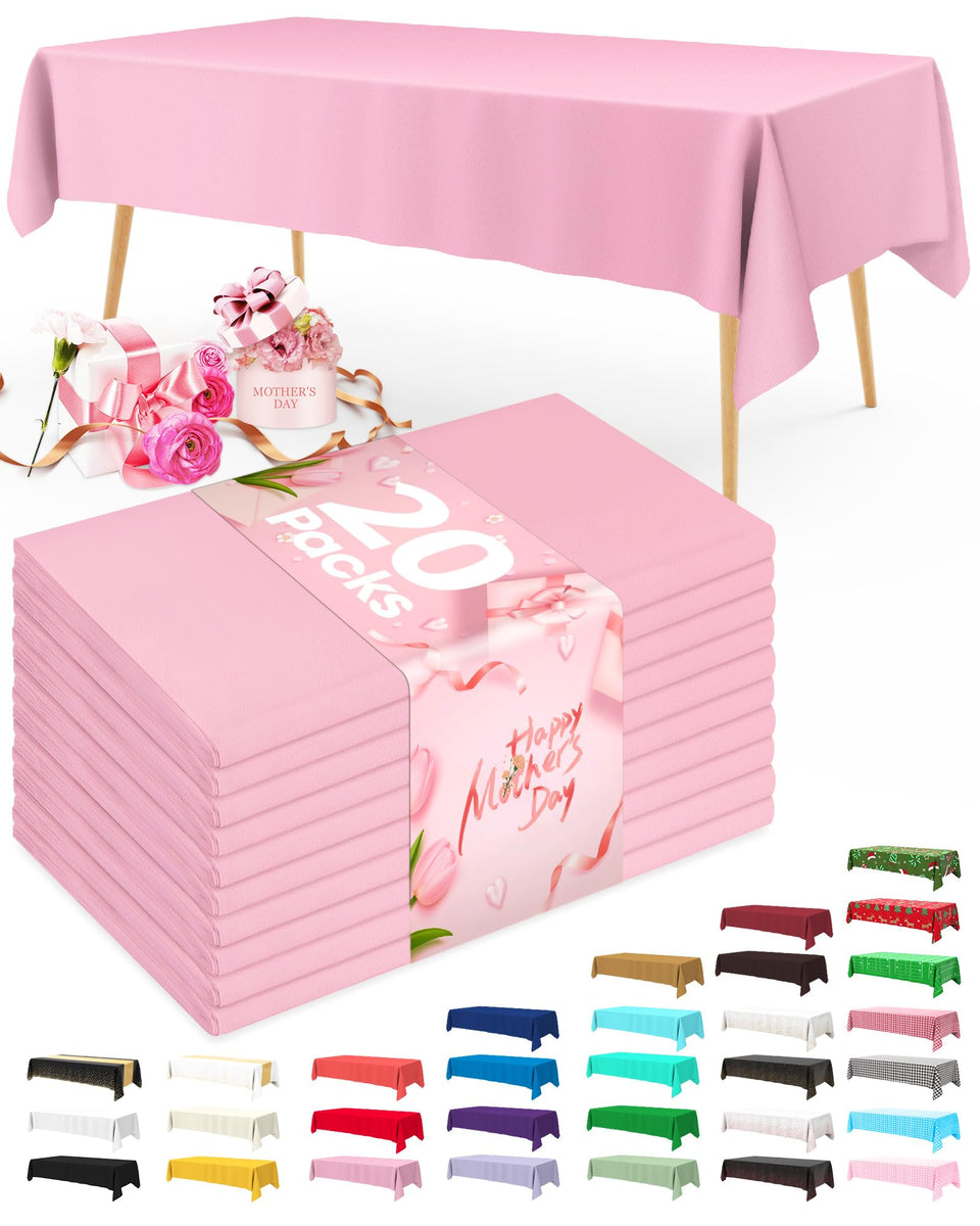 Pureegg 54x108 pink rectangle tablecloth protects surfaces from spills with a bright pink shade.