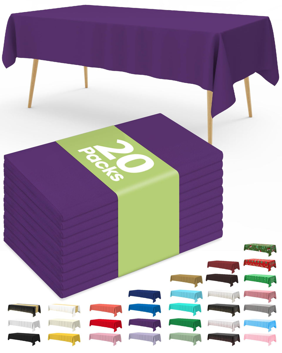 Pureegg tablecloth 54x108 purple pattern on a rectangular table, ideal for stylish parties.