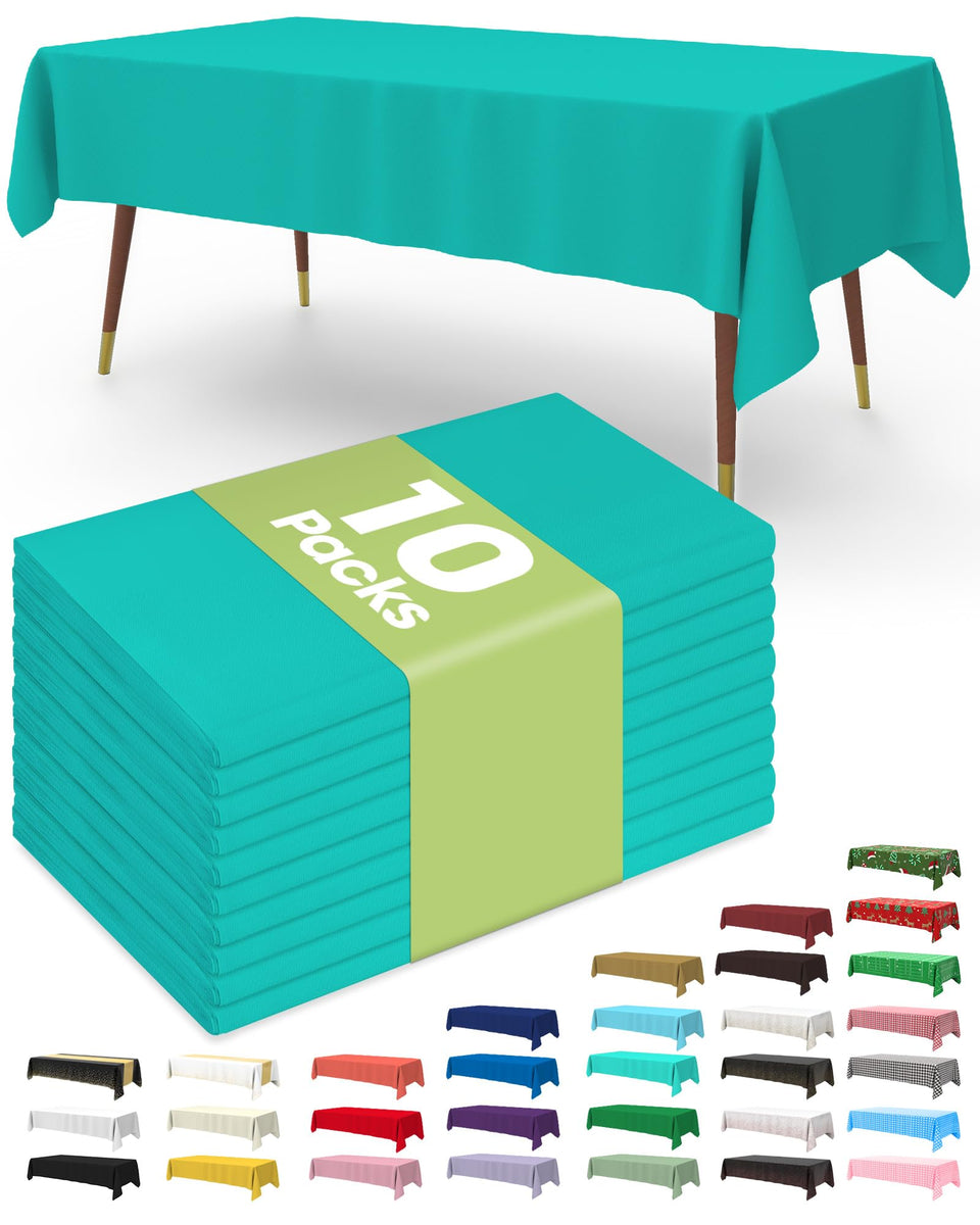 Pureegg teal rectangle tablecloth 54x108 inches covering a table for quick cleanup