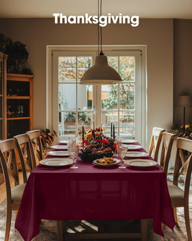 Pureegg burgundy tablecloth highlighting easy cleanup after events.