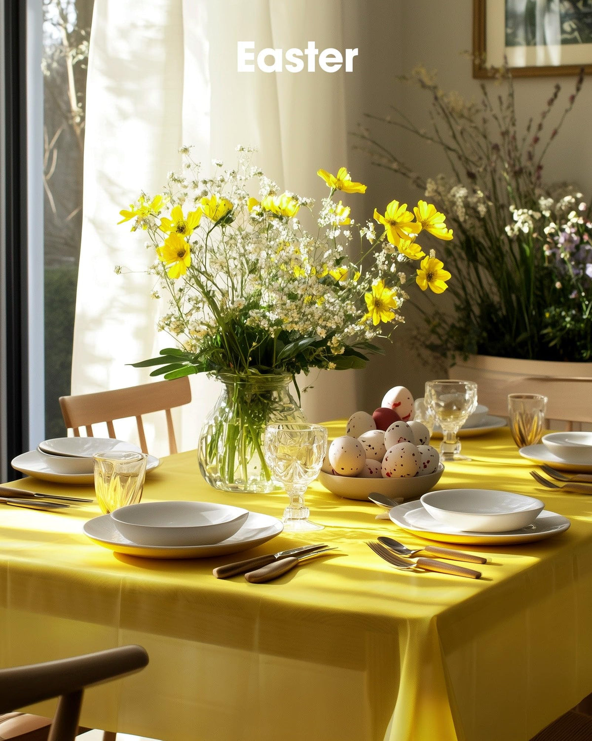 Pureegg lemon tablecloth designed to fit rectangular tables up to eight feet long.