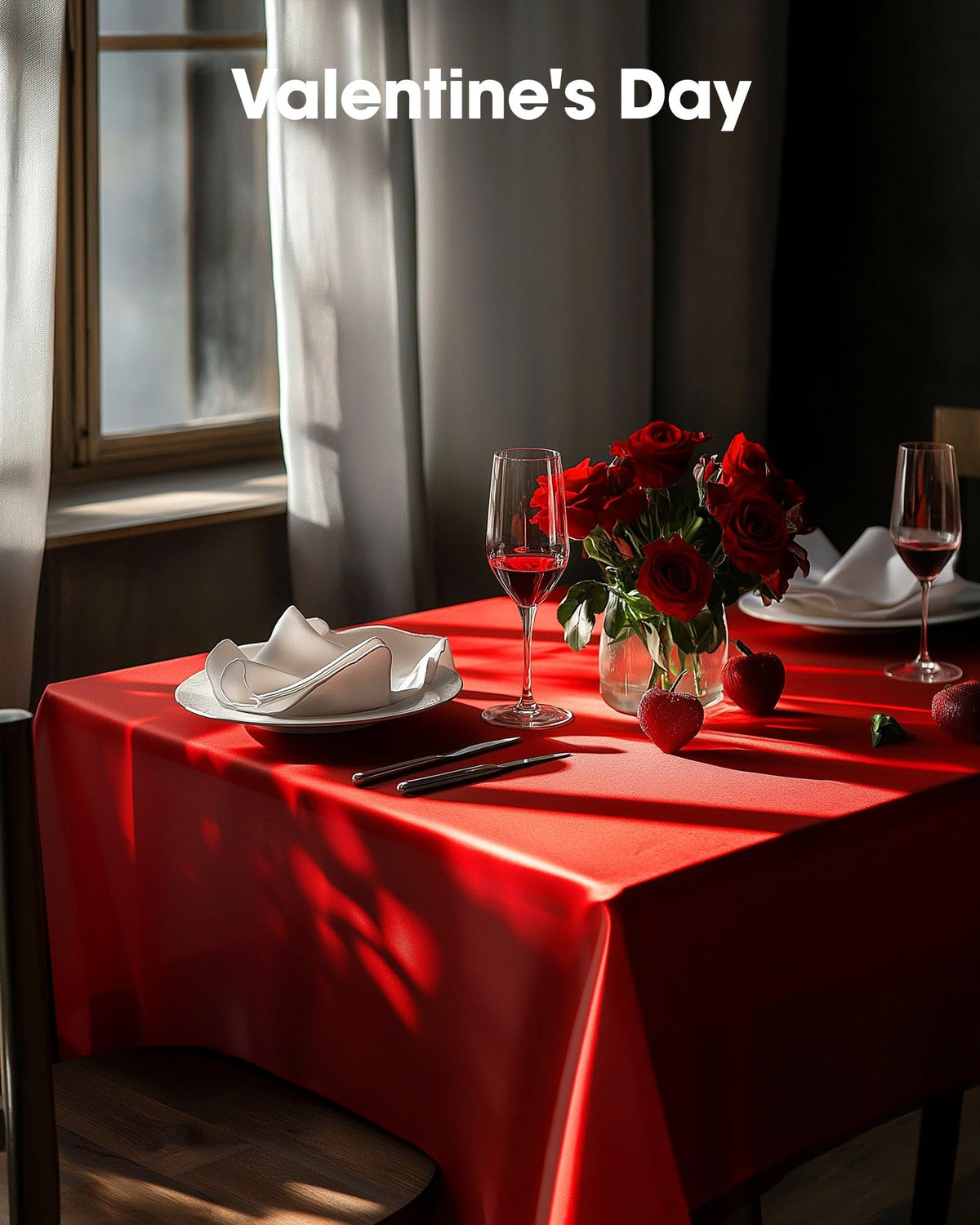 Tablecloth laid flat on a dining table, showcasing full coverage.