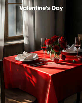 Tablecloth laid flat on a dining table, showcasing full coverage.