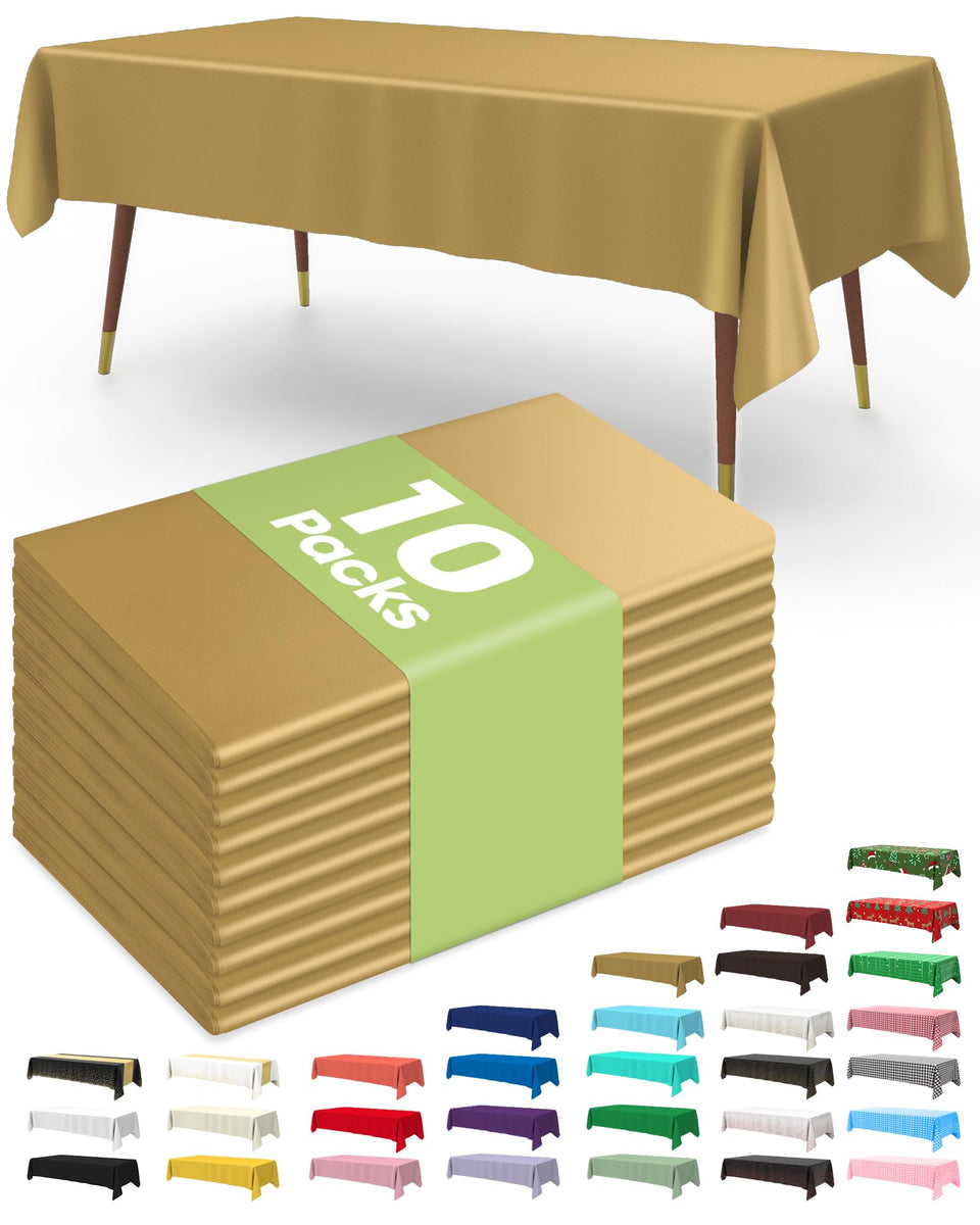 Pureegg gold rectangle tablecloth covers a 54 x 108 inch table, ready for events.